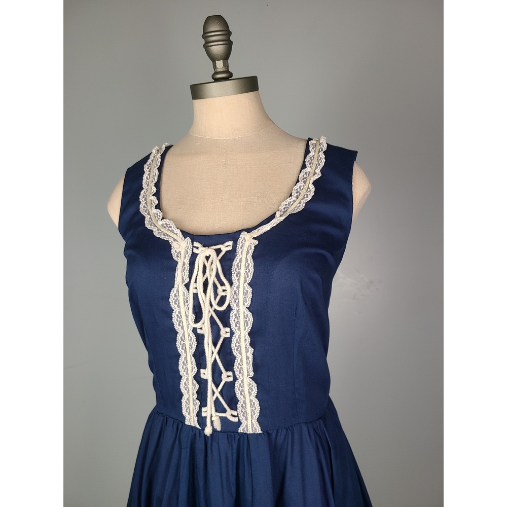 VTG 70s Jeri Bee California Midi Maternity Dress Prairie Blue Lacy Cottagecore - Picture 3 of 6